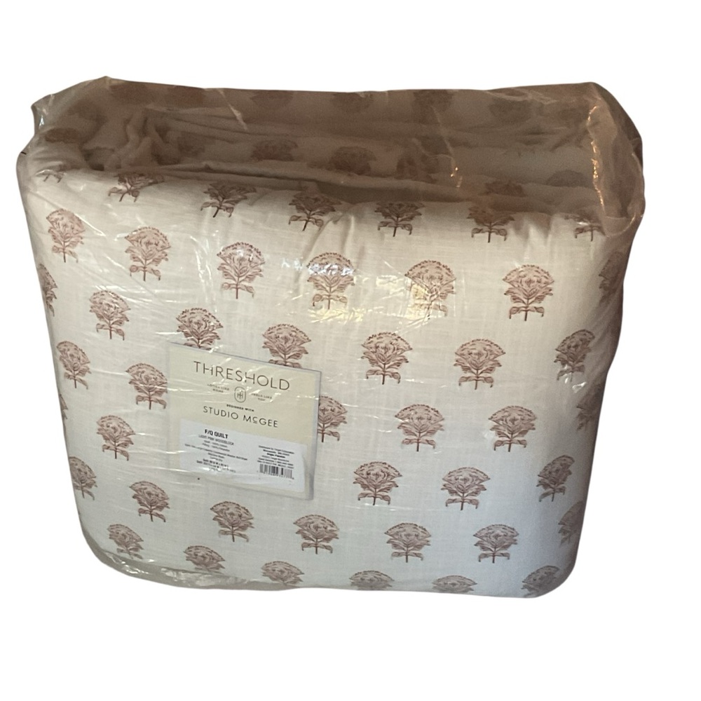 Full/Queen Lofty Cotton Slub Woodblock Print Floral Quilt Threshold Studio McGee - Picture 9 of 9